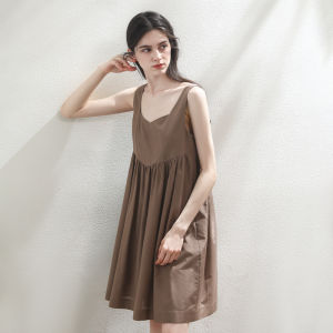 Miccbeirn | Silk Cotton French Elegance Off-Shoulder Midi Dress Artistic Simple A-Line Skirt Slimming Versatile Mid-Length Summer Dress