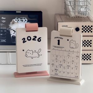 Cute Cat Desktop Calendar 2025-2026 New High Aesthetic Office Desk Month Calendar Punching Cultural Business Supplies