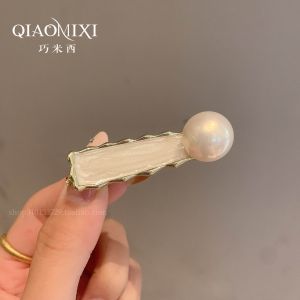 French Girl Pearl Edge Alloy Drip Glaze Korean Style Sweet White Enhancing Fashion Hair Clip Simple Elegance Hair Gripper
