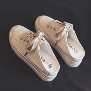 Casual Summer Thick Bottom Platform Slip-On Canvas Shoes Womens Versatile Easy Wear Lazy White Sneakers High Rise Rubber Sole