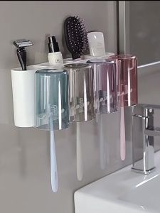 Yesterday High Quality Toothbrush Holder Wall-mounted Storage Toothpaste Squeezer Dispenser Bathroom Organizer Set Decor Stand