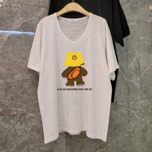 Áo Thun Cotton Tay Ngắn Dáng Rộng Mùa Hè Cho Nữ Cỡ Lớn Che Bụng Bằng Vải Cotton Nguyên Chất in Họa Tiết Hình Học Phong Cách Hàn Quốc