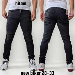 Celana Jeans Sobek Pria Panjang Bikers Garis Stretch Melar Denim Tebal Slimfit Skinny Size 28-33