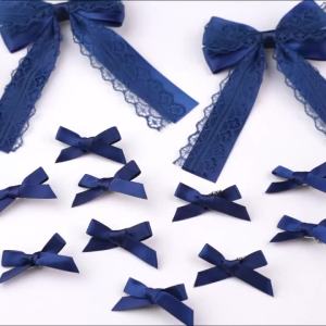 12Pcs/set Sweet Navy Lace Bow Hair Barrettes Set Large Long Ribbon Bow Small Mini Bows for Girls Daily Party Cosplay Headdress