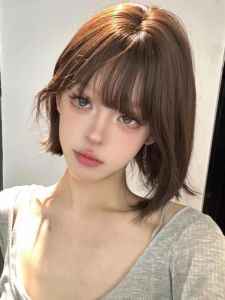 Daily Short Hair Wig for Women Full Head Covering with Bangs Youthful Sweet Cute Style Hair Replacement Protein Silk Hair