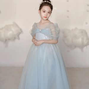 Blue Glowing Princess Dress for Girls Summer Birthday Elegant Tulle Skirt Beautiful Childrens Dress Elsa Princess Costume