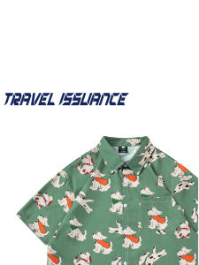 Travel Issuance Fun Dog Print Loose Short Sleeve Shirt Summer Casual Fashion Mens Shirt Trendy Flip Collar Youth Popular