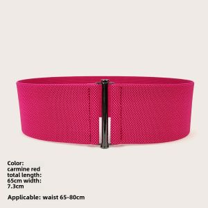 Pink Elastic Waist Belt Womens Skirt Butterfly Knot Flower Decoration Fashionable Belt Sweet Style PU Leather Alloy Buckle