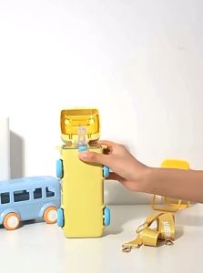 500ml Kids Water Bottle Baby Bus Water Bottle with Strap Straw BPA-Free Leak Proof