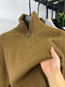 High Collar Sweater Mens Knittedwear Autumn Winter Solid Color Casual Slim Fit Base Shirt Half Zip Can Flip Tassel Design