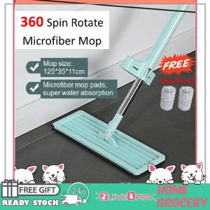 Mop Lantai Hands Free Wash Self Wring 360 Spin Rotate Mop Microfiber Mop Pad Mop Lantai