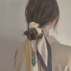 Elegant Korean Style Silk Scarf for Women Spring Summer Autumn Versatile Floral Decorative Professional Long Rectangle Neck Scarf