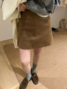 Vintage High Waist Corduroy Polka Dot Mini Skirt Womens Belly Concealing Slimming Pear Shape Small Size A-Line Half-length Skirt