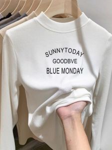 Elegant Half High Collar Long Sleeve Womens Base Shirt Velvet Inner Wear Slimming Pure Color Stylish Top for Autumn Winter