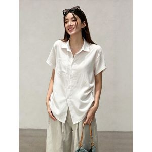 V.C.I | Retro Linen Summer Loose Blouse with Gathering and Waist Cinching