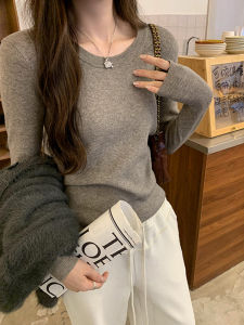 เสื้อชั้นในถักสไตล์อเมริกันสำหรับผู้หญิง เสื้อชั้นในทรงเข้ารูป แขนยาว ปกติ คอกลม สีสันสดใส เสื้อชั้นในฤดูใบไม้ร่วง/ฤดูหนาว