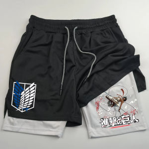 Attack on Titan Anime Collaboration Printing 2-in-1 Sports Shorts Summer New Mens and Womens Fitness Running Leggings Shorts