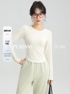 Sleepy Bunny Korean Style Sweet Shoulder Silm round Neck T-shirt Long Sleeve Womens Bottoming Casual Slim Looking Easiest for Match Early Autumn Top