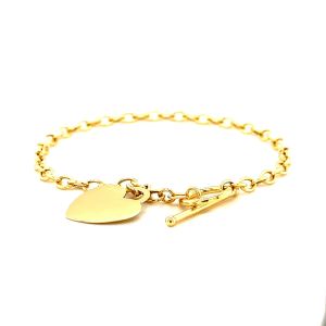 Nathalias NY สร้อยข้อมือล็อกเท็กเกิล พร้อมหัวใจ ทองคำแท้ 14K Heart Accent Toggle Bracelet [พร้อมส่ง] 66910