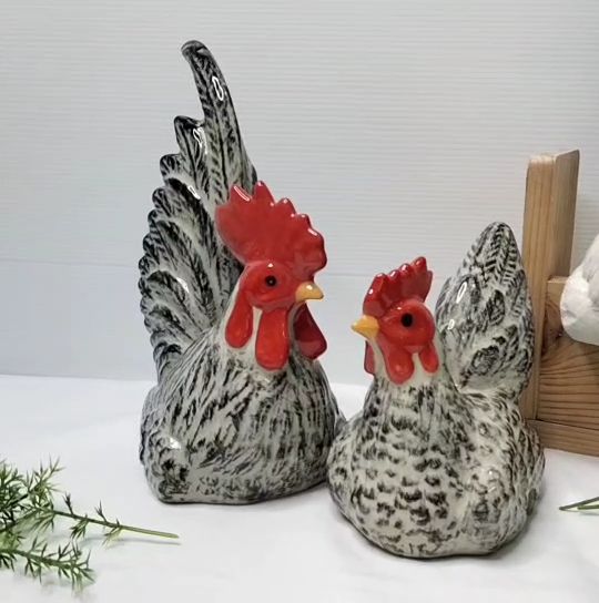 ตุ๊กตาเซรามิคแต่งสวน ไก่แจ้คู่ 8 นิ้ว ไก่มงคล เสริมโชคลาภ