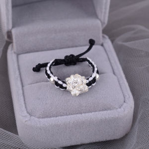 925 Sterling Silver Lotus Ring Chinese Style Red Braided Rope Fashionable Luxury Index Finger Ring for Women Jewelry