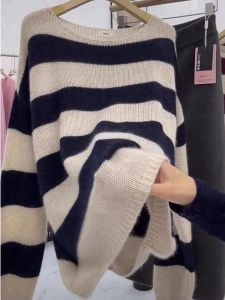 GEBOFU | Casual Loose Stripe Knitwear Soft Retro Sweater