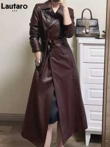 long coat kulit/jaket kulit /Jaket mantel leather vintage caramel