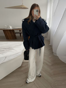 เสื้อแจ็คเก็ตผู้หญิงสไตล์อเมริกันย้อนยุคสไตล์อังกฤษ แขนยาว คอตั้ง ไม่มีแบรนด์ ฤดูใบไม้ร่วง 2025