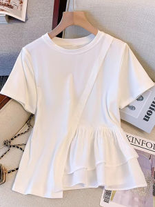 Big Sale Leak-Picking ~ New Arrival Short Sleeve T-Shirt Womens Summer Classy Stylish Niche Style Unique Chic Tops Asymmetrical T-shirt