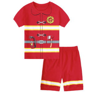 เสื้อยืดสำหรับชุดดับเพลิงเด็กผู้ชายเสื้อยืดคอสเพลย์เสื้อยืดแปลกใหม่คอสเพลย์นักแข่งรถเสื้อนักบินอวกาศนักบินฮอลโลวีนสำหรับเจ้าชาย