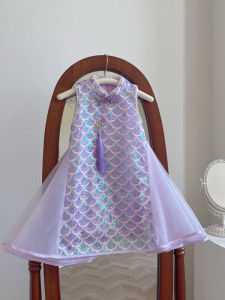Girls Summer Childrens Day New Purple Qipao Princess Dress
