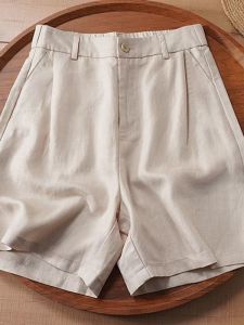 Quần Short Nam Vải Lanh Cotton Mỏng Mùa Hè Quần Dài Ống Rộng Ice Silk Five Fold Quần Ống Đứng Cạp Cao Phong Cách Hàn Quốc Giản Dị