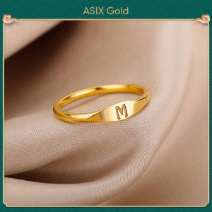 ASIX GOLD แหวนจดหมายขนาดเล็ก แหวนธรรมดาที่เรียบง่ายและอเนกประสงค์ 26 ตัวอักษร แหวนชายและหญิง แหวนนําโชค แหวนคู่รักที่มีสไตล์ ของขวัญที่ยอดเยี่ยม