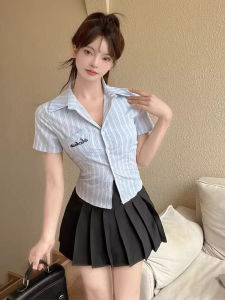 Áo Sơ Mi Kẻ Sọc Cổ Polo Tay Ngắn Ôm Vừa Vặn Mùa Hè Cho Nữ Áo Thun Chống Tia UV Thường Ngày