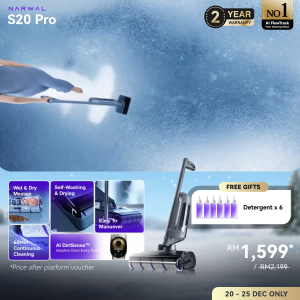 Narwal S20 Pro Wet Dry Vacuum | AI DirtSense™ | 20000Pa Suction | Tangle-Free | 63°C Hot Air Dry | Auto Detergent Mixing | 180° Flex Reach