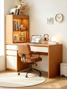 OYIla | Corner Student Study and Computer Table with Integrated Bookshelf Cabinet