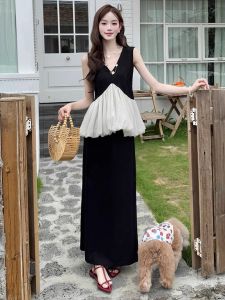 Fashionable Splice Summer Set Womens High Waist Mini Skirt And Vest Two-Piece Suit Black White Casual Style for Young Ladies