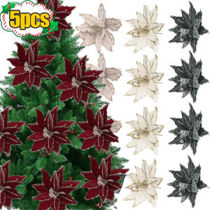 \ud83c\udf84Ready Stock\ud83c\udf845PCS Christmas Artificial Flower Glitter Flannel Xmas Tree Wreath DIY Crafts Fake Flower Home New Year Party Decoration Supply