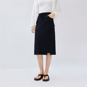 Giordano Pure Cotton H-Shape Straight Cut Skirt Womens Fashion Spring Summer mid Waist Design Pocket Detail Midi Skirt