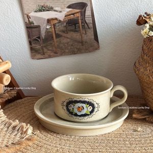 Stylish Camellia Patterned Ceramic Mug with Saucer Birthday Gift for Bestie
