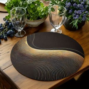 VIKAMA 4/6pcs Round Luxury Simple Line Meal Mat Easy to Clean Daily Kitchen Dining Room Home Dining Table Decoration