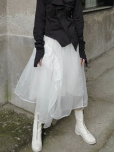 กระโปรงจีบเอวสูงทรงเอผ้าอีเจนสำหรับผู้หญิง กระโปรงทรงเอแบบไม่สมมาตร กระโปรงทรงพอง ดีไซน์เนอร์ ฤดูร้อน 2021