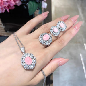 Young Horse Eye Diamond Luxury Inlaid Artificial Rouge Pink Conch Shell Pendant Suit Accessible Luxury Stud Earrings High Carbon Rhinestone Ring Women