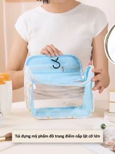 Túi đựng mỹ phẩm trong suốt nắp lật túi xách du lịch túi đựng đồ vệ sinh cá nhân PVC chống thấm nước TD31