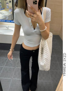 กางเกงยีนส์ทรงขาบานเอวต่ำสีดำสำหรับผู้หญิง กางเกงขายาวทรงขาบานสไตล์สตรีท เอวสูง ทรงสลิมฟิต กางเกงขายาวทรงขาบาน