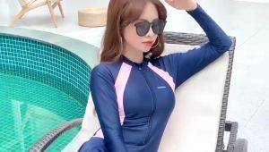 Pakai Baju  Renang Berenang Plus Size One Piece UV Protect Women Pants Long Sleeve Skirt Swimsuit Swimming Cantik Bergaya