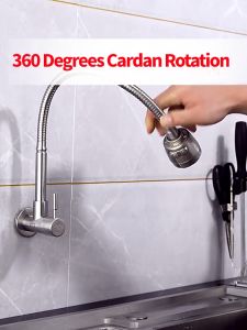 Wholesale Kitchen Wall Faucet 360°Swivel Flexible Stainless Steel Bathroom Faucet Single Cold COD