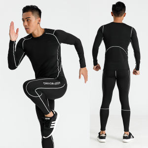 Mens Fitness Tight Clothes Running Equipment Quick Dry High Elastic Bottoming Tight Clothes Morning Run Suit Sportswear
