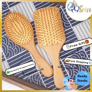 Natural Wooden Bamboo Scalp Massage Hair Growth Hair Brush Anti Static Air Cushion Comb 2 Designs 气垫梳子 Sikat Rambut