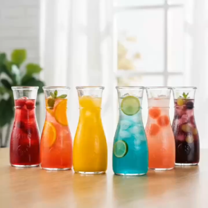 Bộ 6 Chai Thủy Tinh Dáng Eo Nhỏ 350ml Decor Quán Cafe Đựng Nước Hoa Quả Sinh Tố